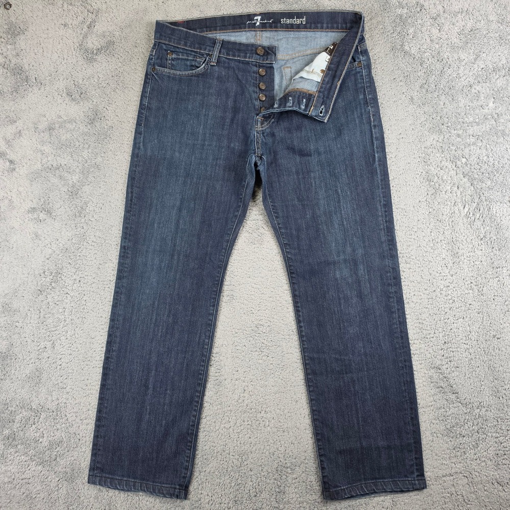 7 For All Mankind Button Fly Standard Jeans Mens 36x30 Dark Wash Straight USA